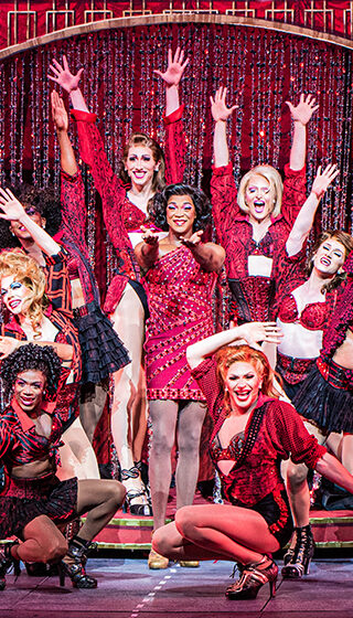 Actors performing for the Muny's Kinky Boots show
