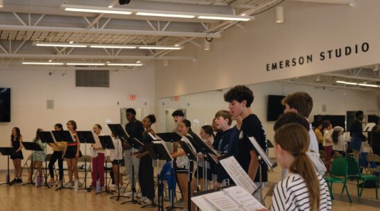 Members of the Muny Kids and Teens sing during a workshop of Hello! My Baby, a musical being revised by writer Cheri Steinkellner.