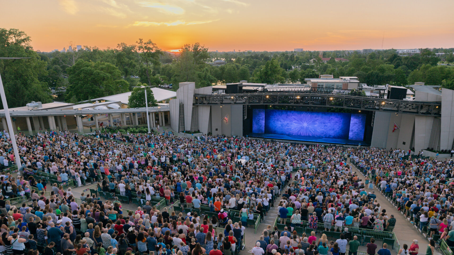 Wide shot of the Muny audience during a performance of Disney's "Frozen"
