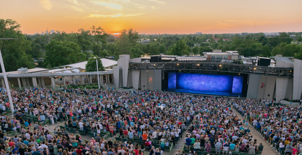 Wide shot of the Muny audience during a performance of Disney's "Frozen"