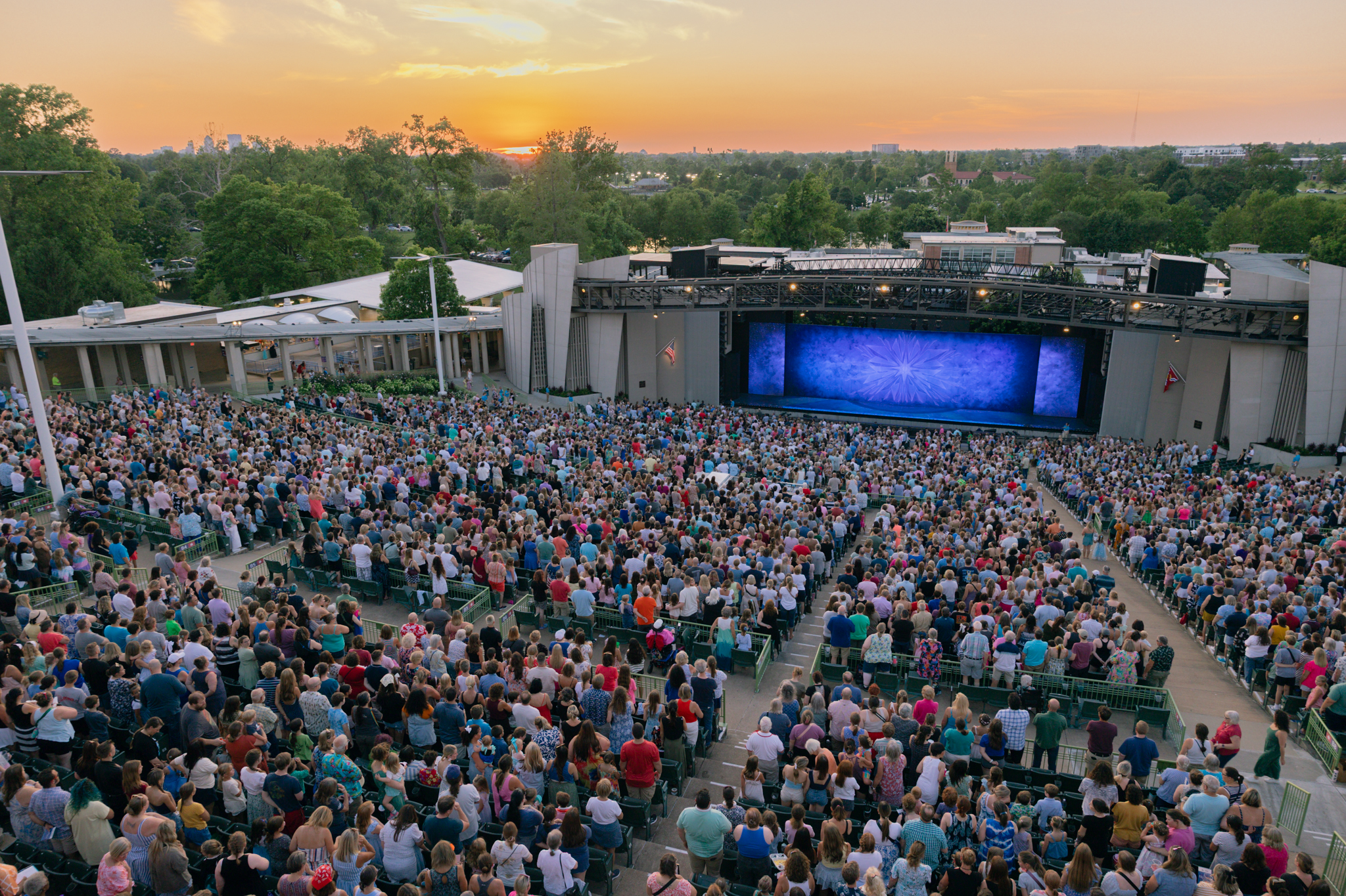 Wide shot of the Muny audience during a performance of Disney's "Frozen"