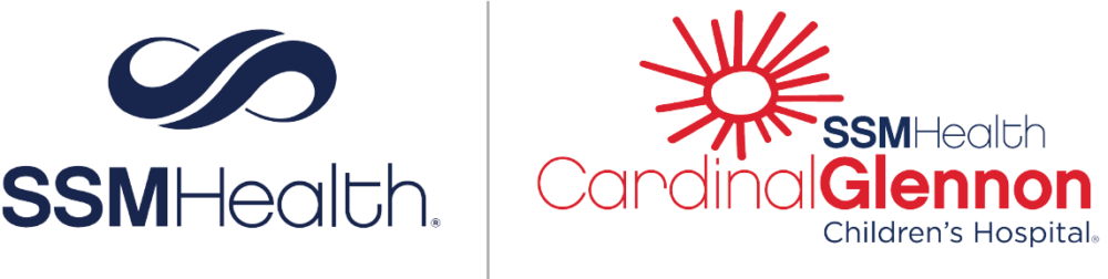 Logos for SSM Health and SSM Health Cardinal Glennon Children’s Hospital emphasize accessibility. The SSM Health logo features a stylized infinity symbol, while the Cardinal Glennon logo includes a red sunburst with blue and red text.